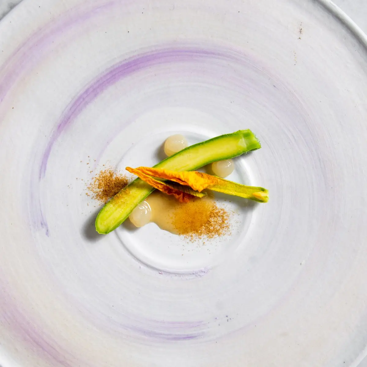 creation thumb for Smoked Zucchini, Lemon Gel, Tahini Sauce