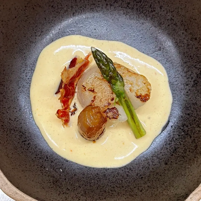 creation thumb for Viera grill with crispy sea urchin sabayon and edparrs ham