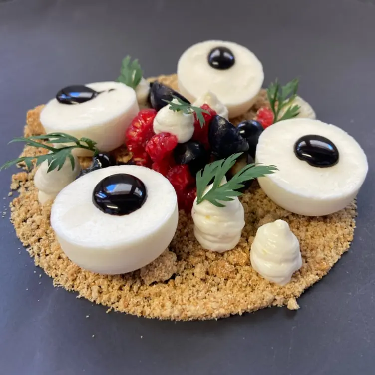 creation thumb for Yogurt Mousse with Forest Fruit & Chestnut Streusel