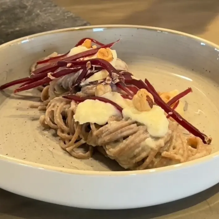 creation thumb for Buckwheat Spaghetti with Cauliflower Velouté & Bresaola