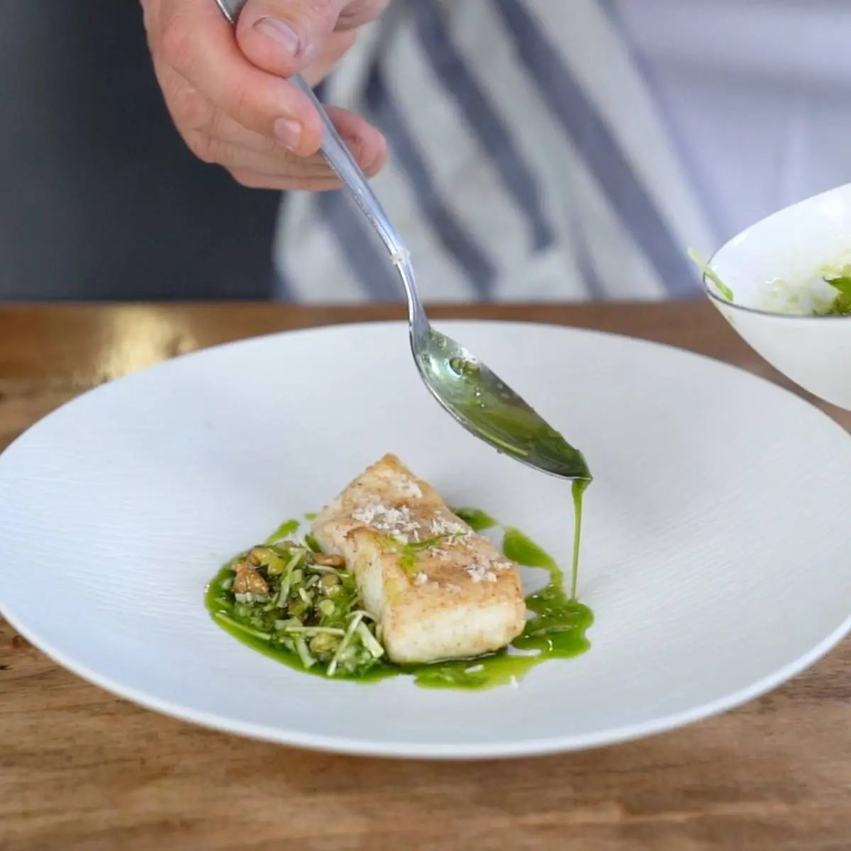 creation thumb for Turbot, Organic Celery, Leaf, Shallots and Nuts Vierge