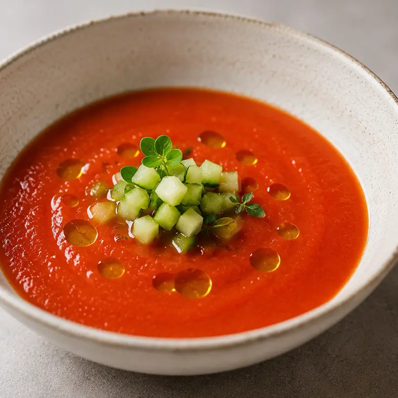 creation thumb for Gazpacho de tomate asado, pepino y aceite de oliva virgen extra
