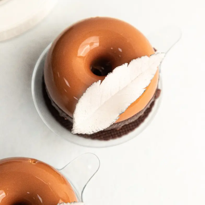 creation thumb for Milk chocolate mousse, Pecan nut praline, coffee financier