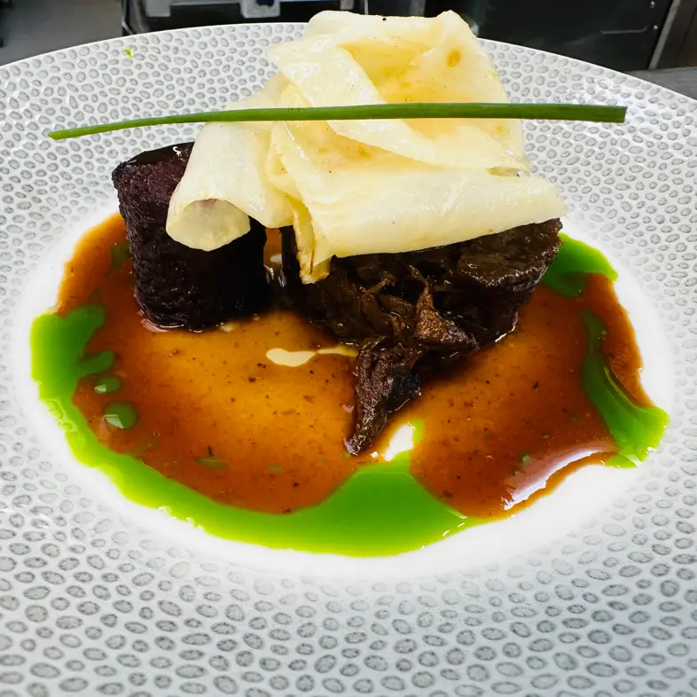 creation thumb for Short rib, celeriac , beetroot, chives