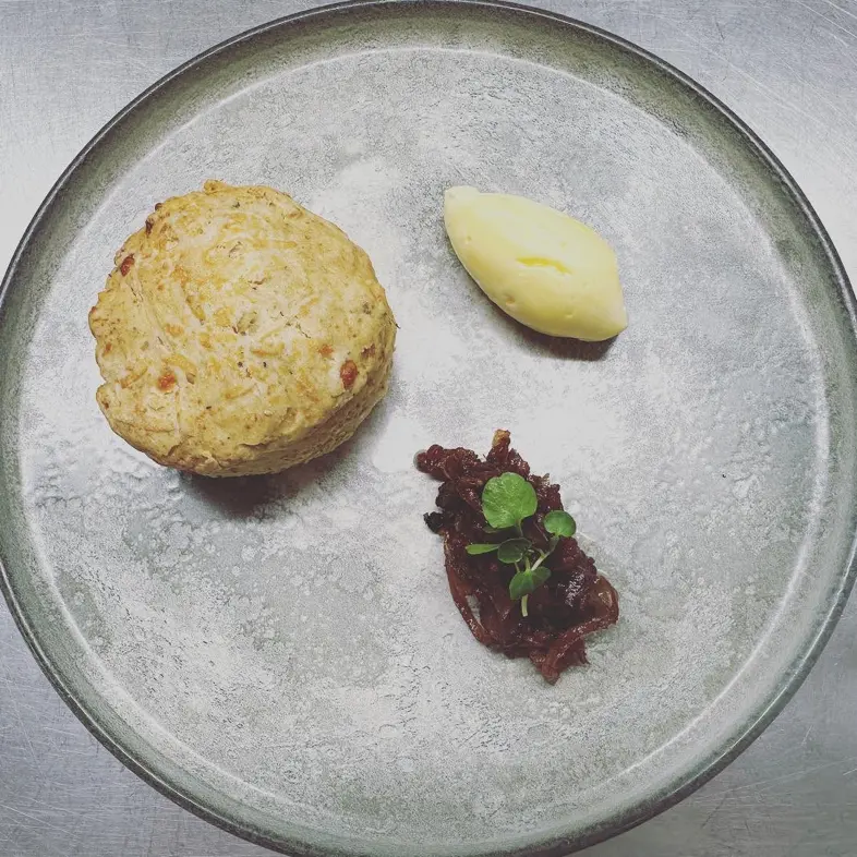 creation thumb for Smoked Cheddar Scone , Bacon Jam, Bay Lead Butter