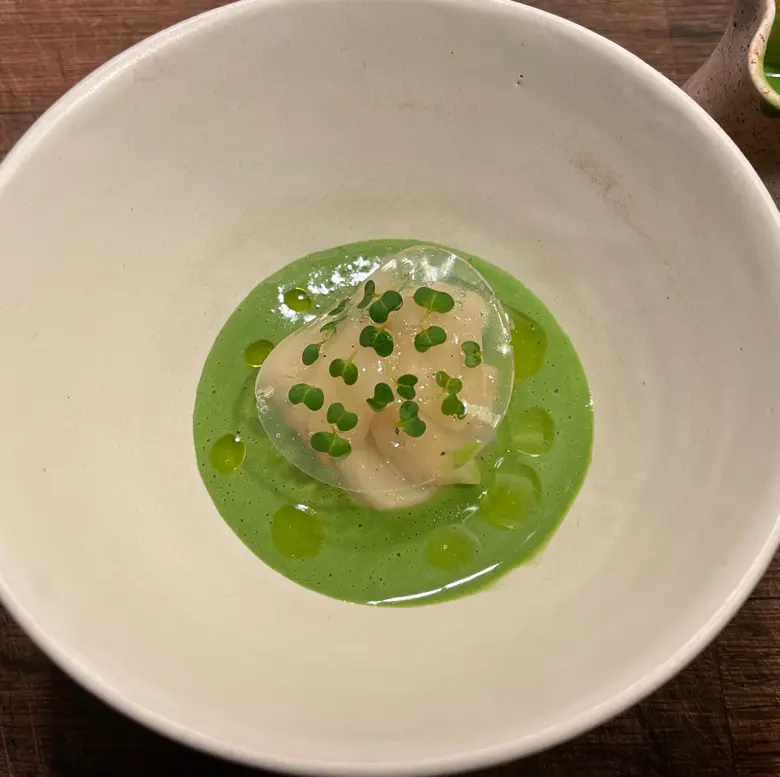 creation thumb for Scallops, monkfish liver and cress veloute