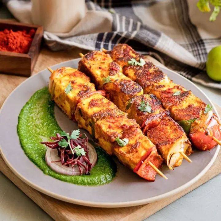 creation thumb for 🔥Smoked Paneer Tikka Skewers with Green Chutney