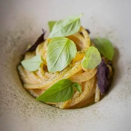 creation thumb for Spaghetti, White Tomato, Santa Prawn, Basil Salad