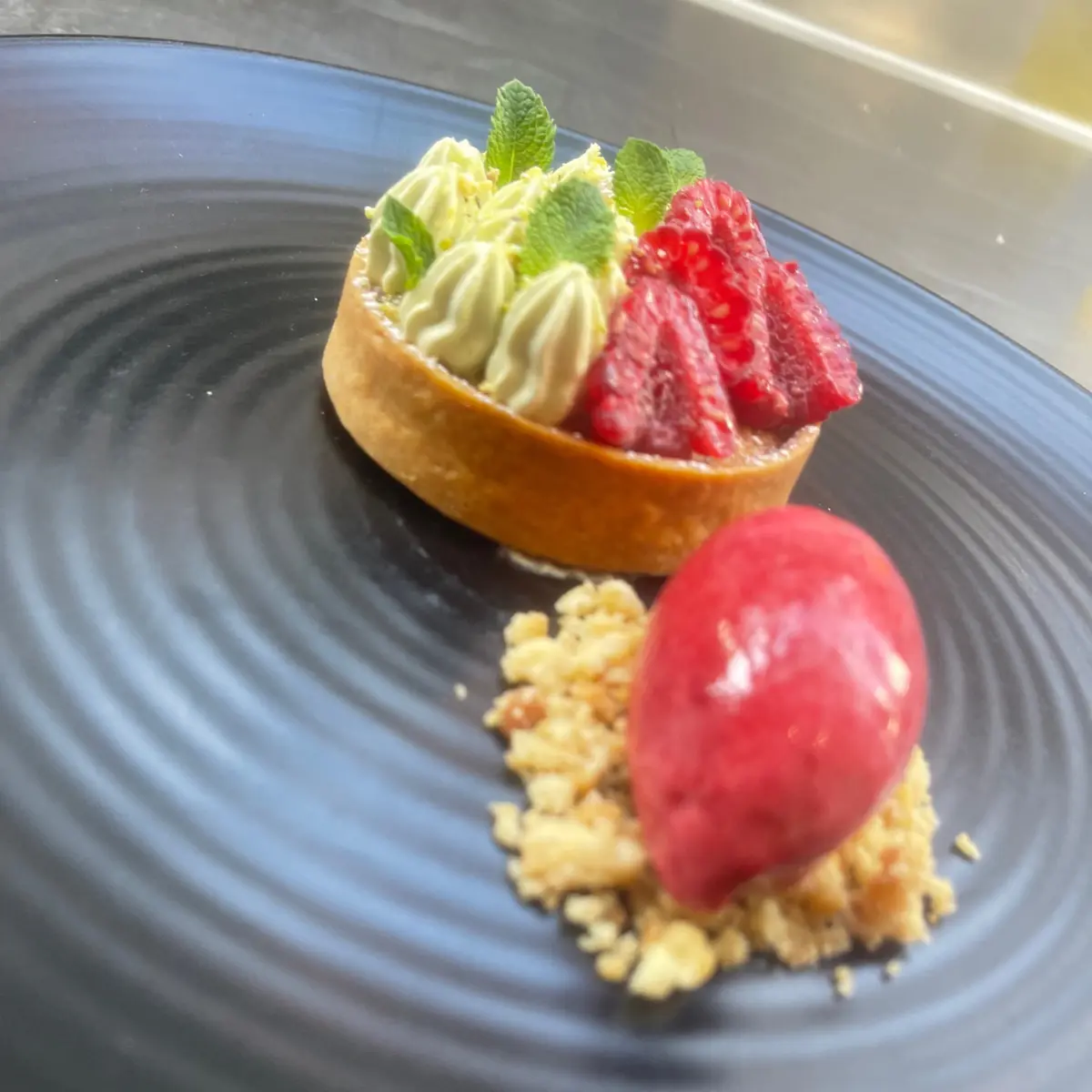 creation thumb for Pistachio tart with raspberry sorbet