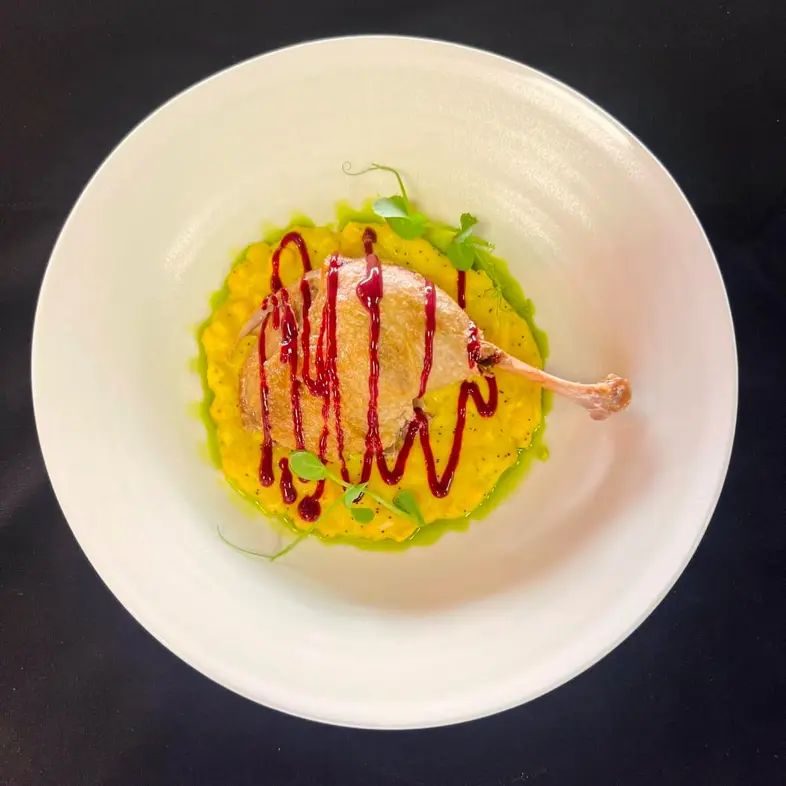 creation thumb for Confit de Canard with Corn Risotto anduy Red Fruit Sauce