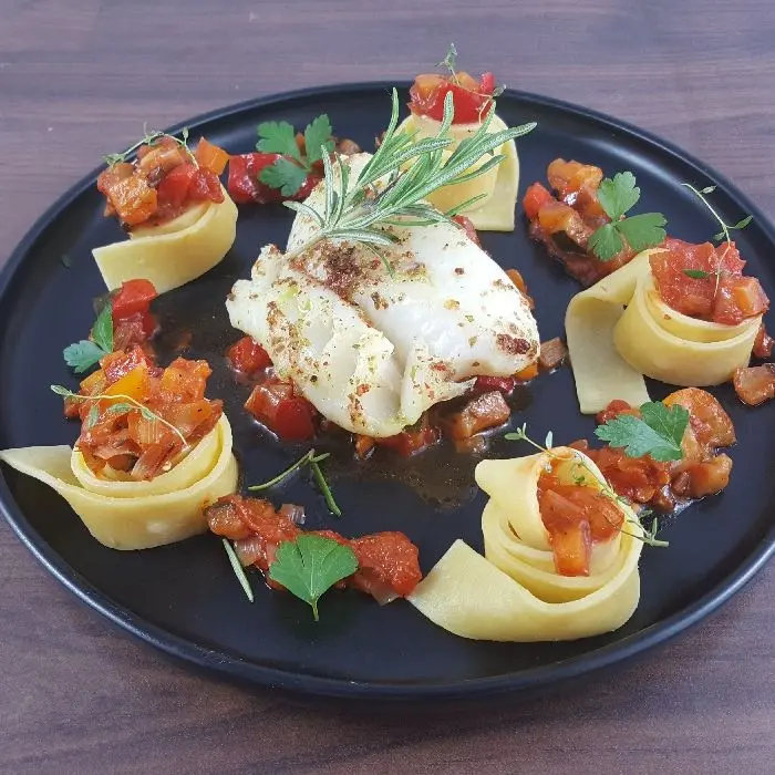 creation thumb for Kabeljau, Tagliatelle, Ratatouille