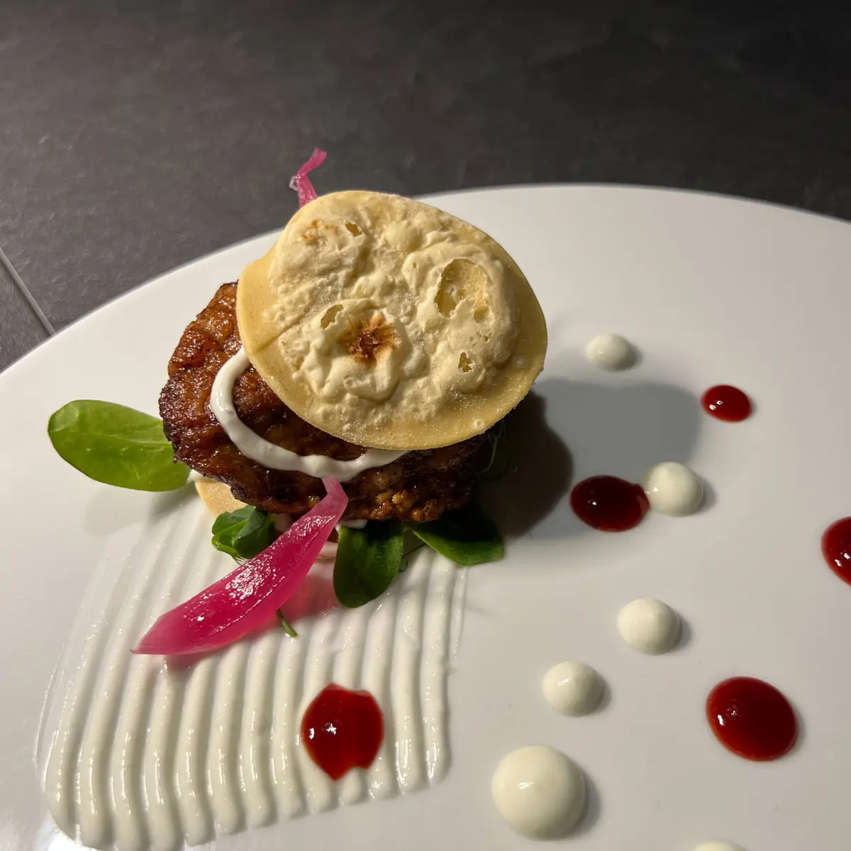creation thumb for Smoked Veal Sweetbreads + Einkir Piadina, Wasabi Mayo