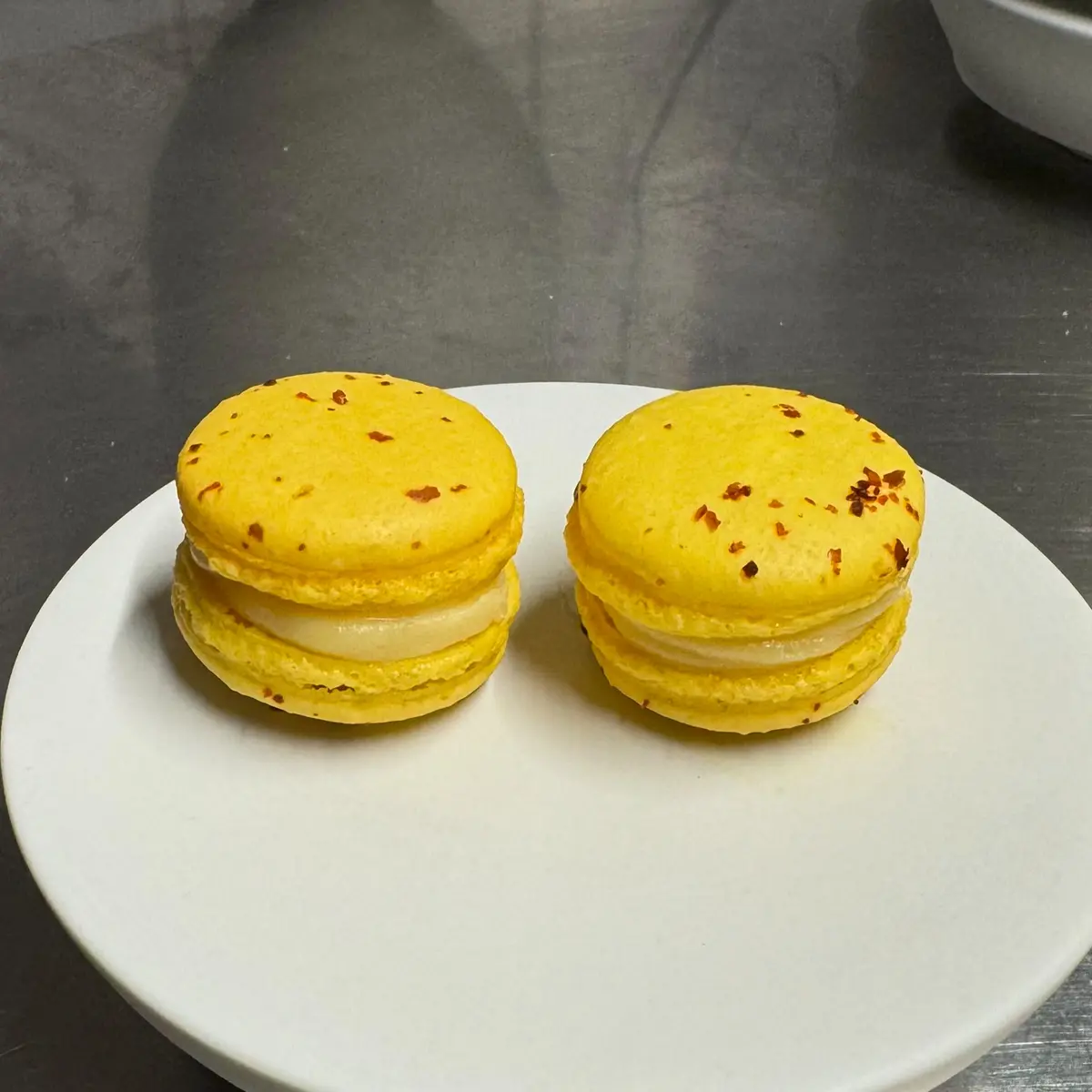 creation thumb for Mango Macaron with Peanut Praline and Crispy Chili Oil
