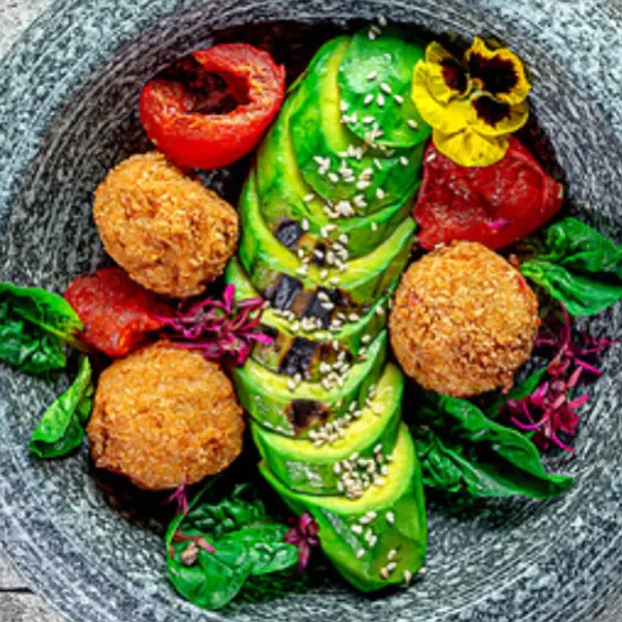 creation thumb for avocado and crab rocket salad with mint pesto and Yuzu sauce