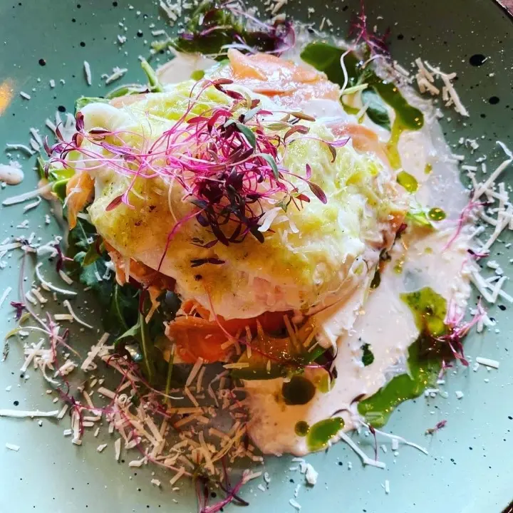creation thumb for Amazing breakfast from me! Poached egg, salmon, guacamole, Cesar sauce, green oil, fresh mix, parmesan cheese..😜😉🔥
