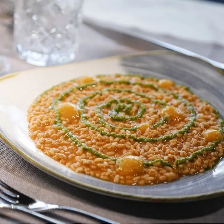 creation thumb for Risotto scampi bisque pesto salicornia and citrus gel