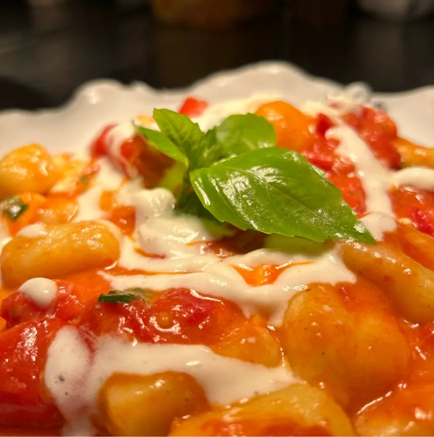 creation thumb for Gnocchi Sorrentina potato tomato basil creamy stracciatella