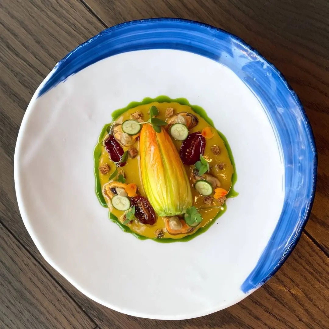creation thumb for Zucchini Blossom | Pike Stuffing | Bouchot Mussels | Tomato