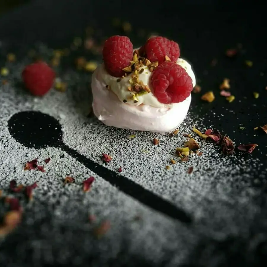 creation thumb for Rosewater meringue with salted caramel and berries