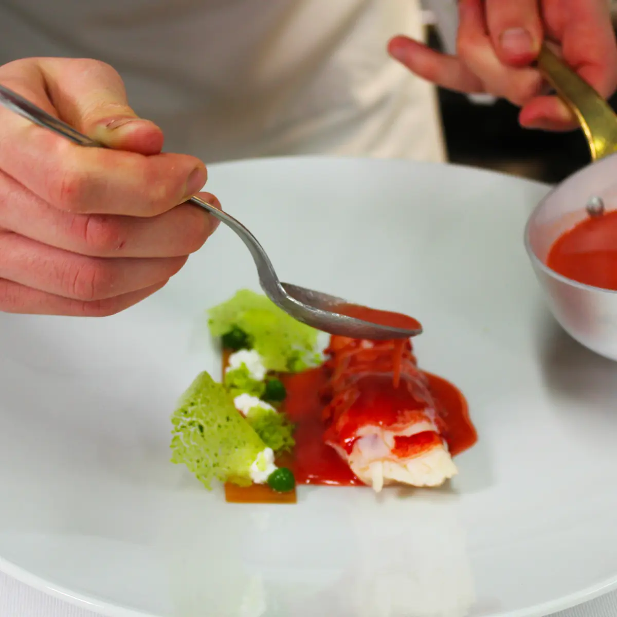 creation thumb for Lobster with bisque, parsley gel & pomegranate extract