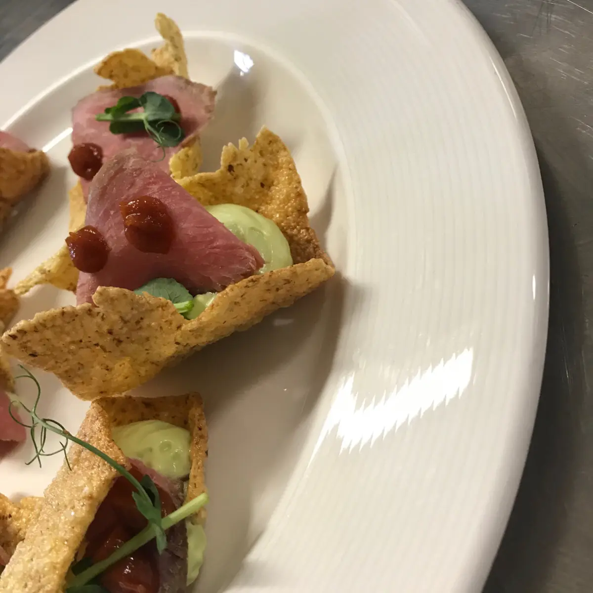 creation thumb for Storo polenta tacos, smoked Iberian pork, avocado cream and BBQ sauce