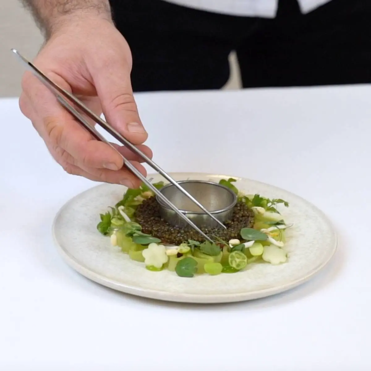 creation thumb for Tatar of organic ox, Kaviari Osetra gold caviar, soy and cucumber