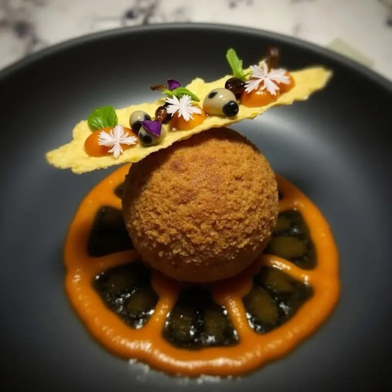 creation thumb for Saffron Arancini with a Duo of Coulis  Behold a symphony of