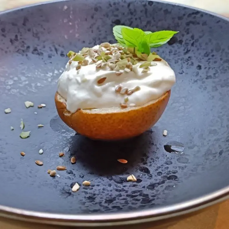 creation thumb for Baked pear with ricotta and cream