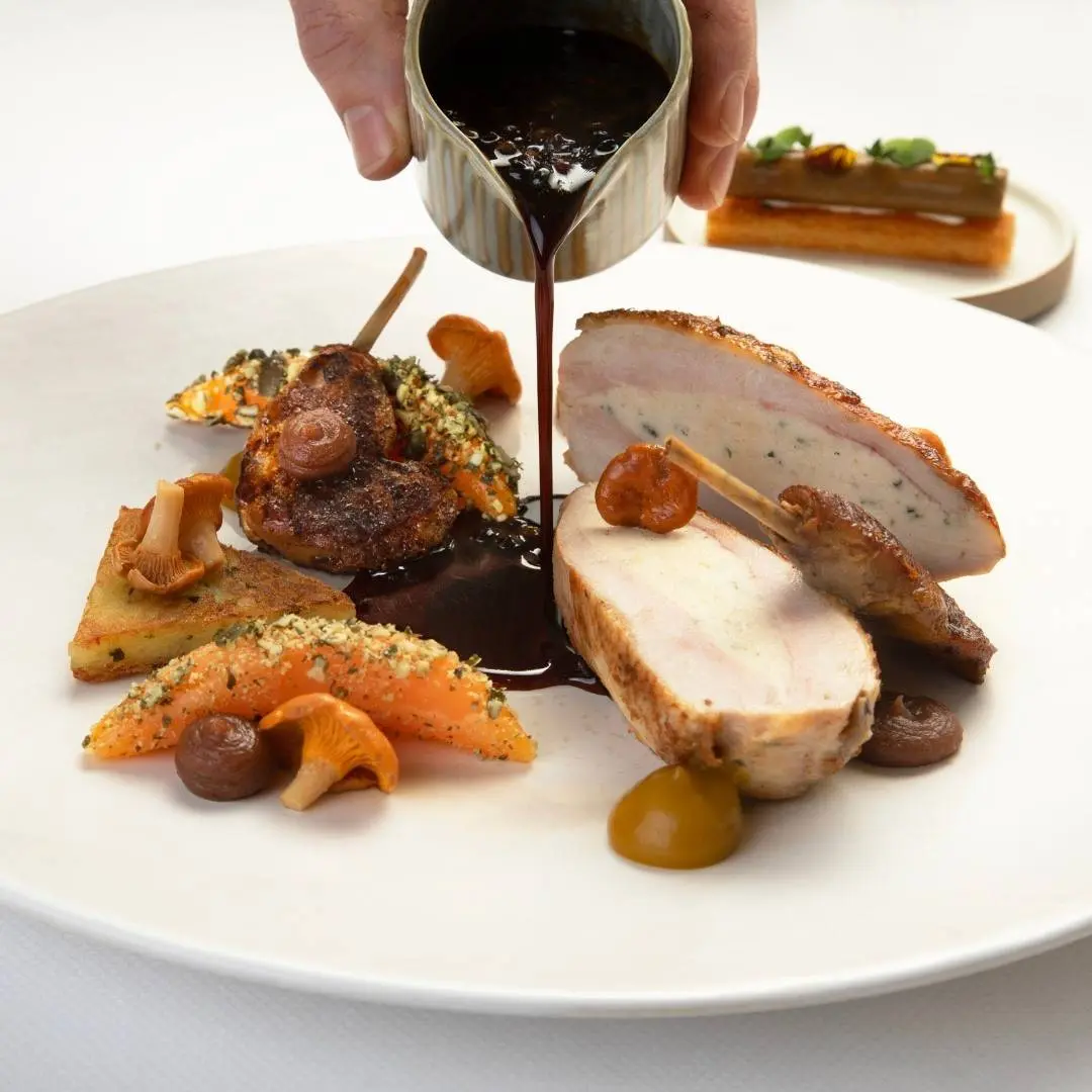creation thumb for Perdrix écossaise, rösti de pommes de terre, potiron, purée de dattes