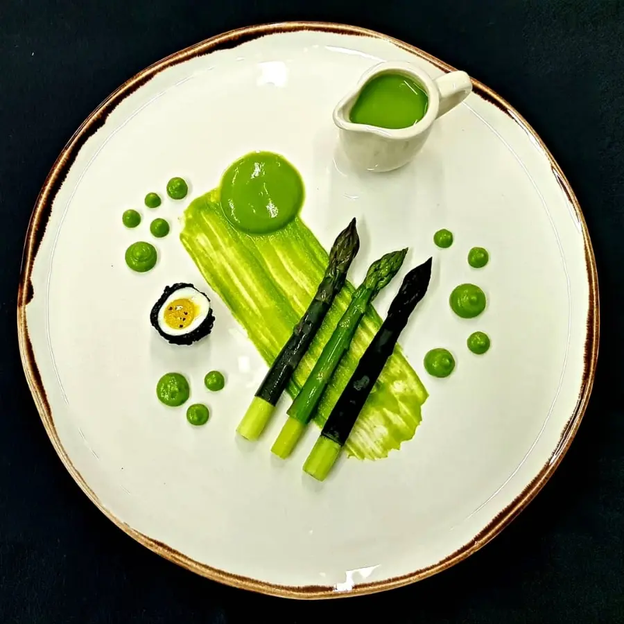 creation thumb for New Forest Asparagus spires & soup, crispy quail's egg