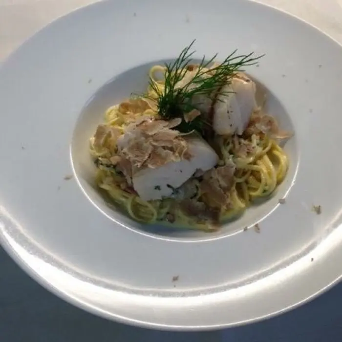 creation thumb for Skrei/ Lardo/ Fettuccini/ Wachtelei/ weißer Alba Trüffel/