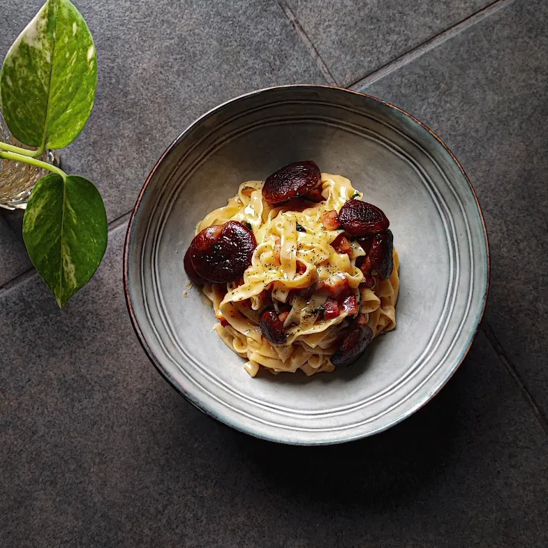 creation thumb for Fettuccine alla Carbonara, Shiitake und Rica Rica.