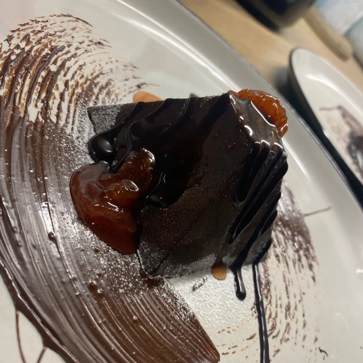 creation thumb for Chocolate pyramid,chocolate mousse, cookies and cream ice cream & strawberry compote