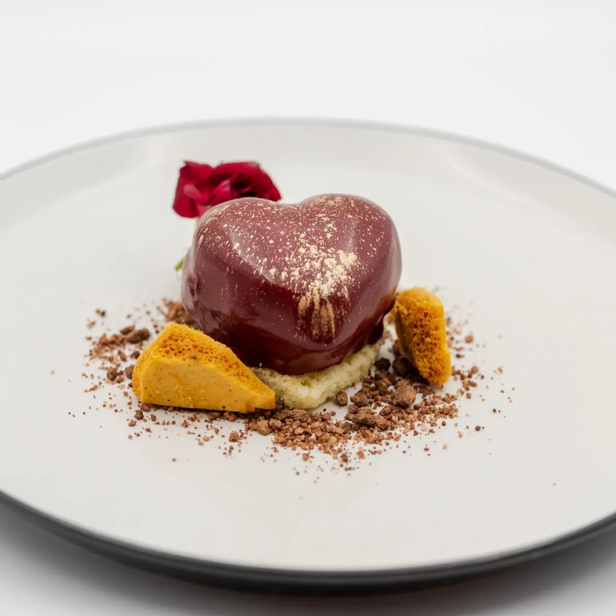 creation thumb for Chocolate love heart suprise, praline cremeux,Honeycomb,almond sponge,chocolate soil