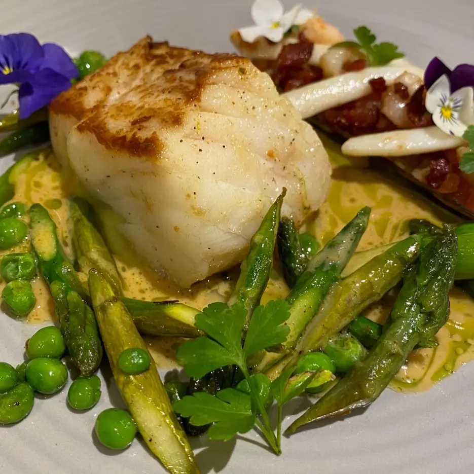 creation thumb for Salt cured cod,clam,asparagus& peas,
