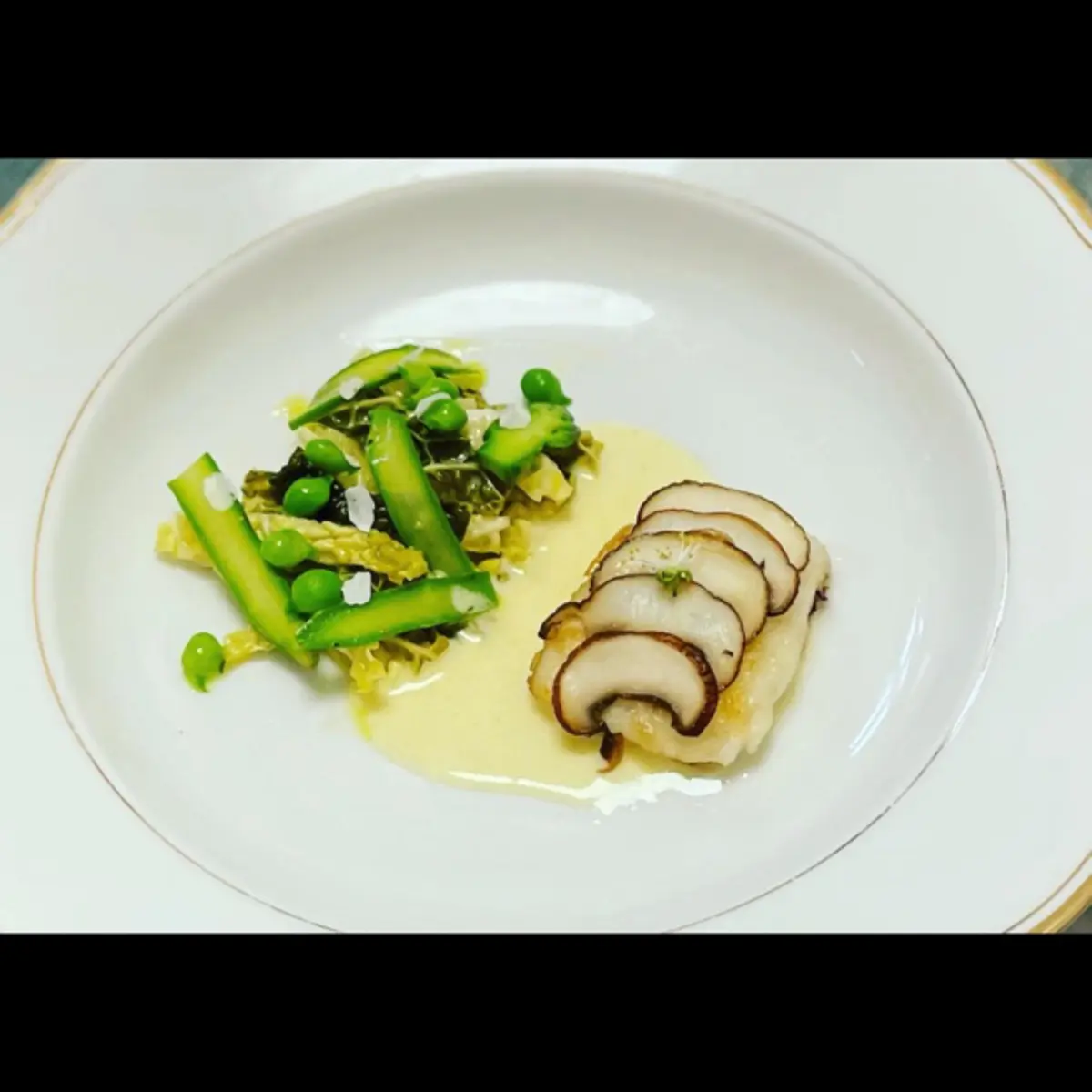 creation thumb for Cod/ Peas / Cabbage / Beurre Blanc (with cardamom and hazelnuts)