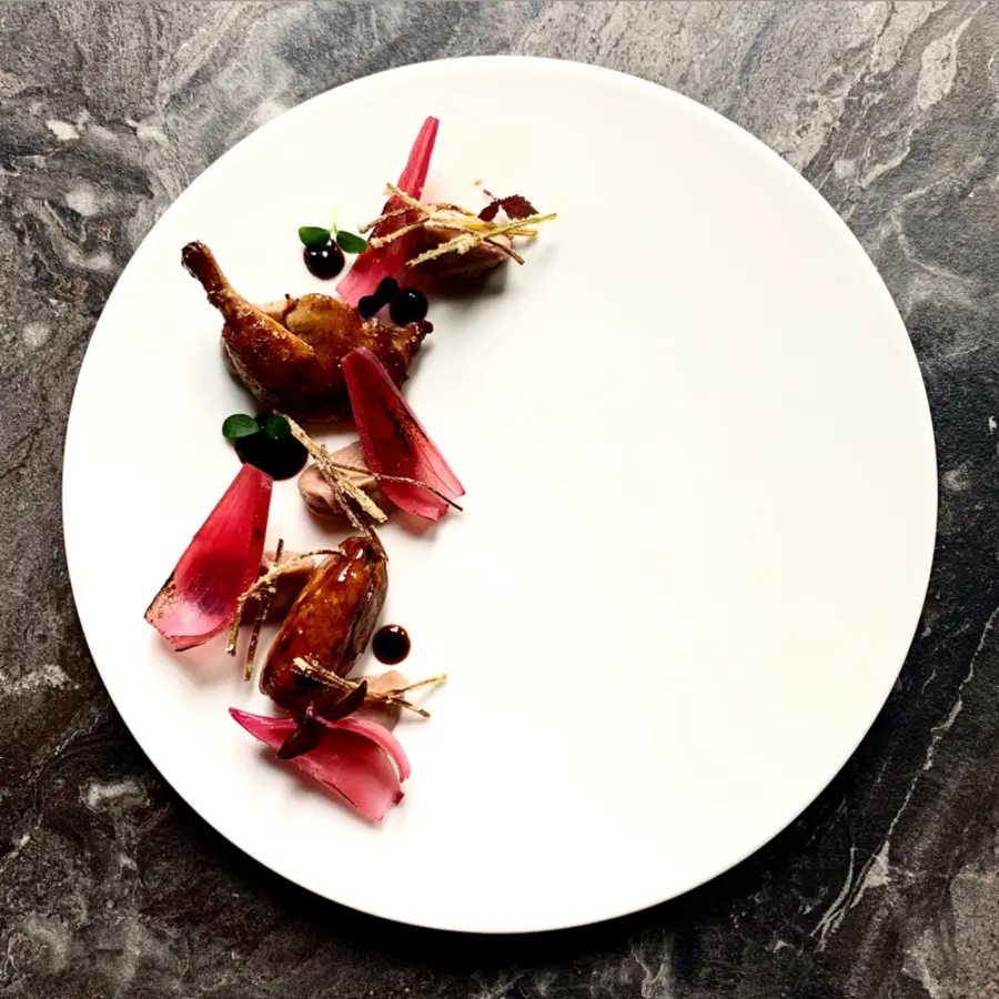 creation thumb for Quail, borlotti and burnt marinated shallots