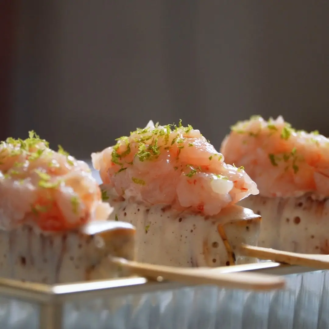 Cacio e Pepe Skewer | Red Prawn | Lime Zest