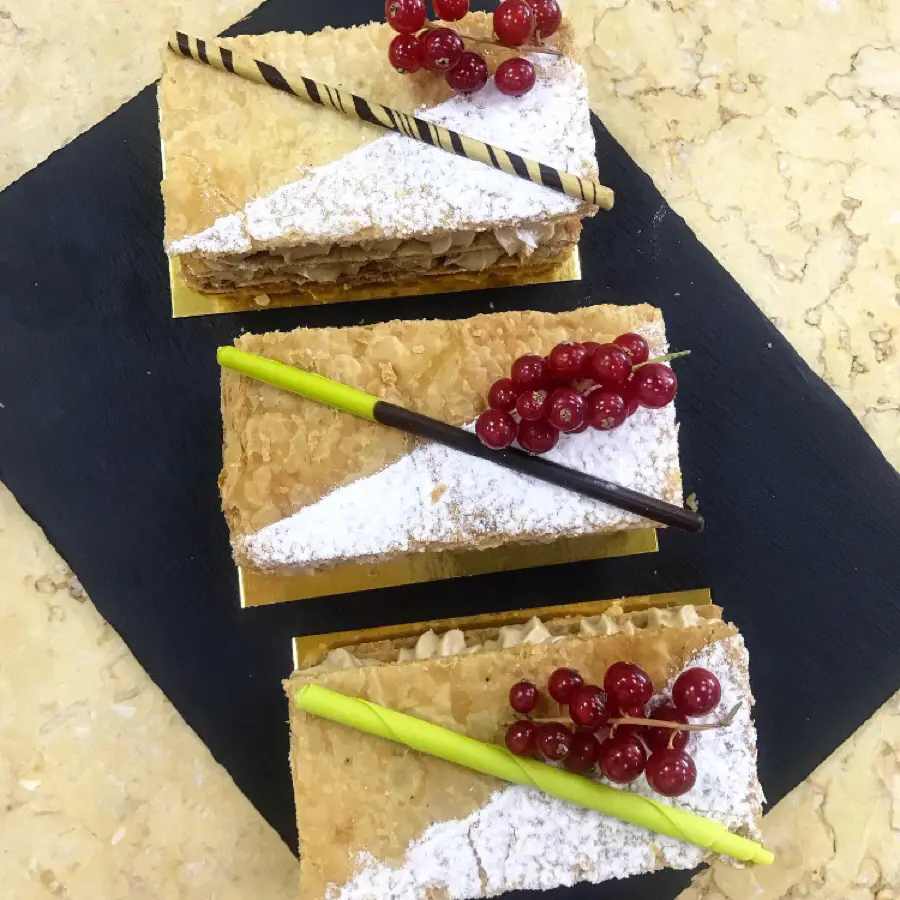 creation thumb for Mille feuille with salted caramel and praline mousseline cream.