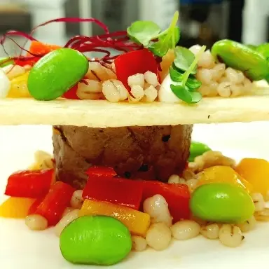 creation thumb for Veal with barley edamame vegetables