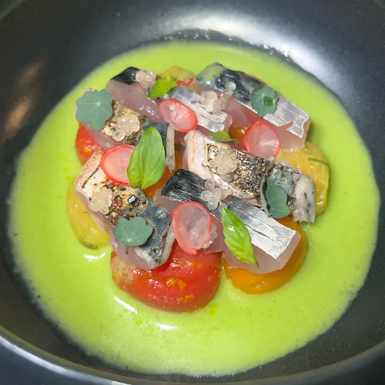 creation thumb for Mackerel Two Ways | Cherry Tomato Triology | Green Gazpacho
