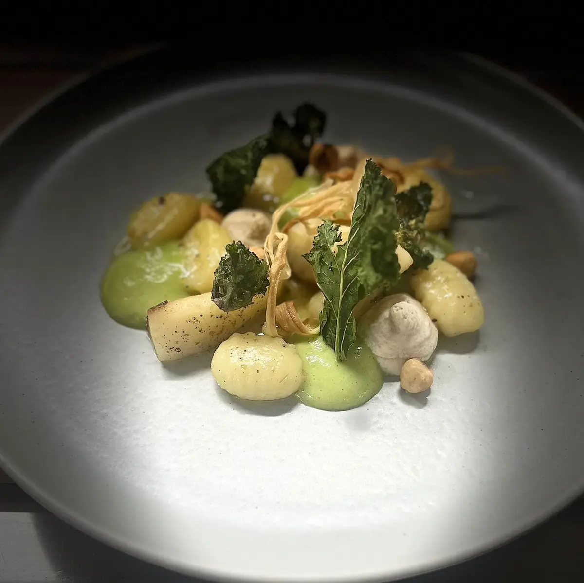 creation thumb for Gnocchi · Hazelnut · Flowersprouts · Chervil Root