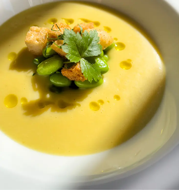 creation thumb for Garlic cream soup,edamame