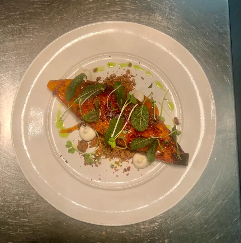 creation thumb for Roasted Pumpkin with Crème Fraîche and Walnut-Chili Crumble