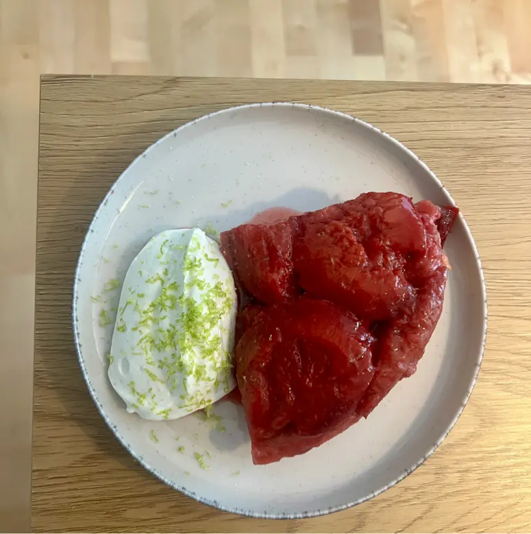 creation thumb for Plum Tarte Tatin, Whipped Vanilla Cream, Lime Zest
