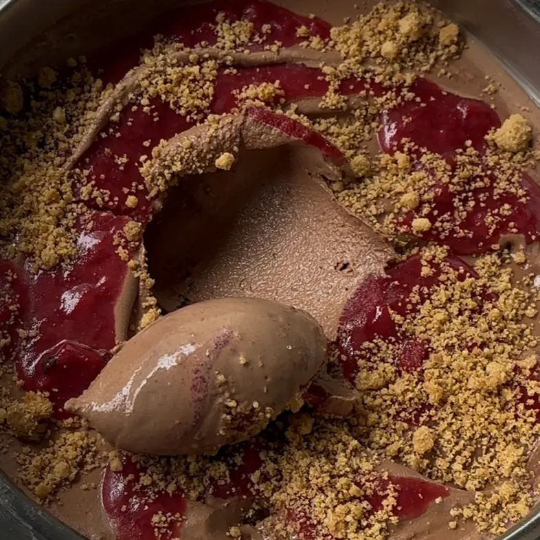 creation thumb for 70% Chocolate Gelato, crunchy tonka bean and Creole plum