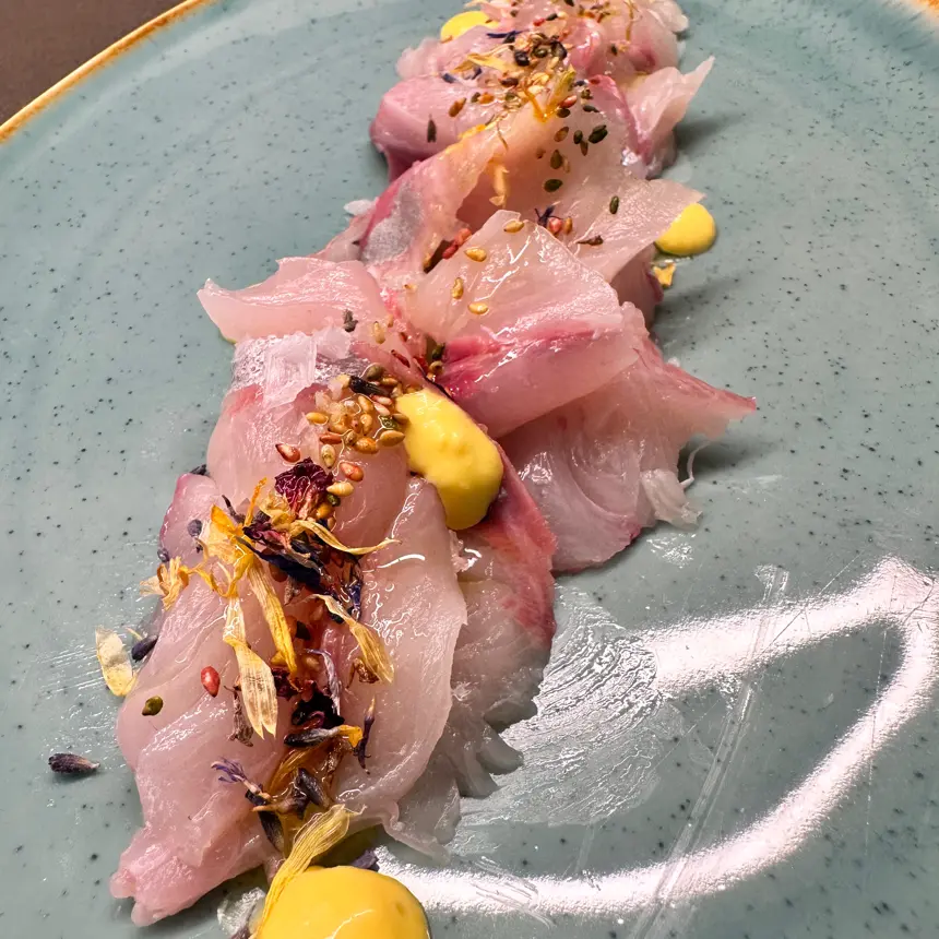 creation thumb for Amberjack Carpaccio with Mango Mayonnaise