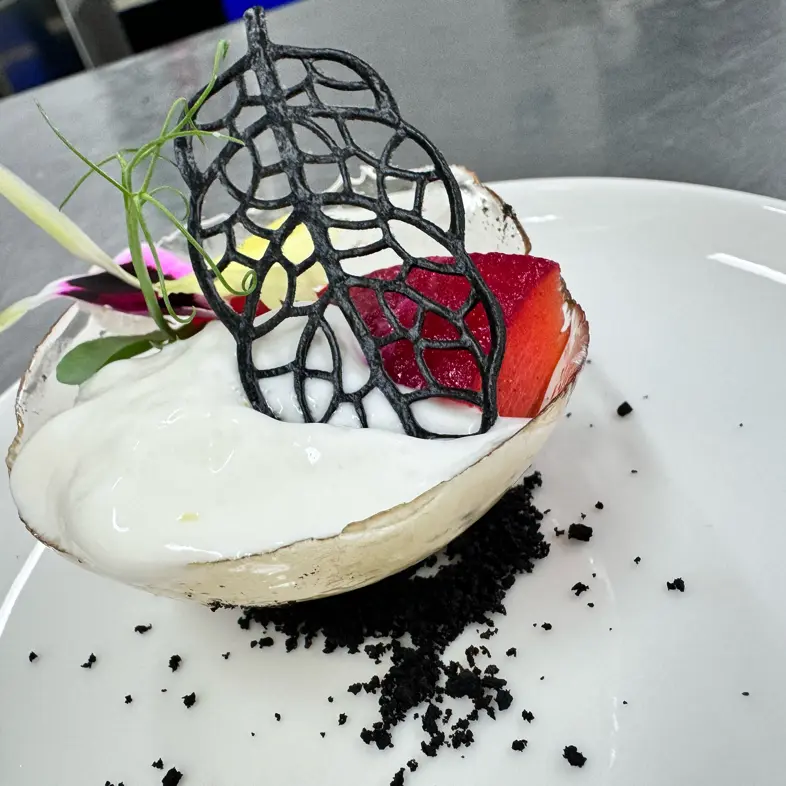 creation thumb for Crystal, salmon sashimi with beetroot and coconut