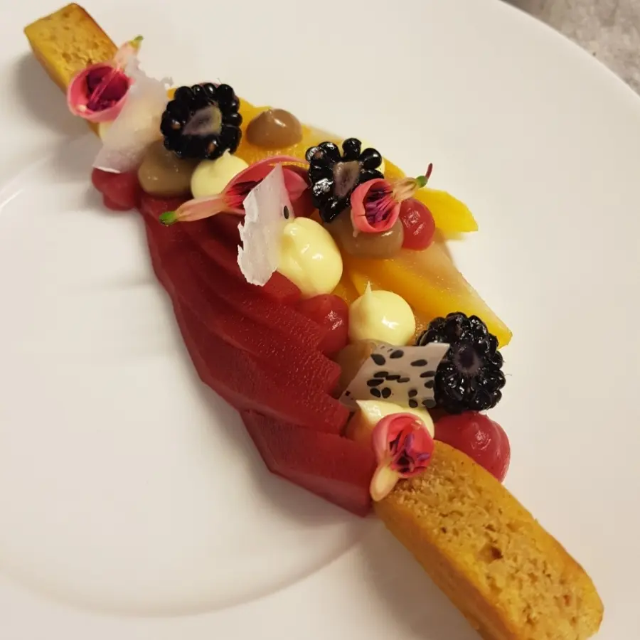 creation thumb for Marinated pears, pumpkin sponge slice