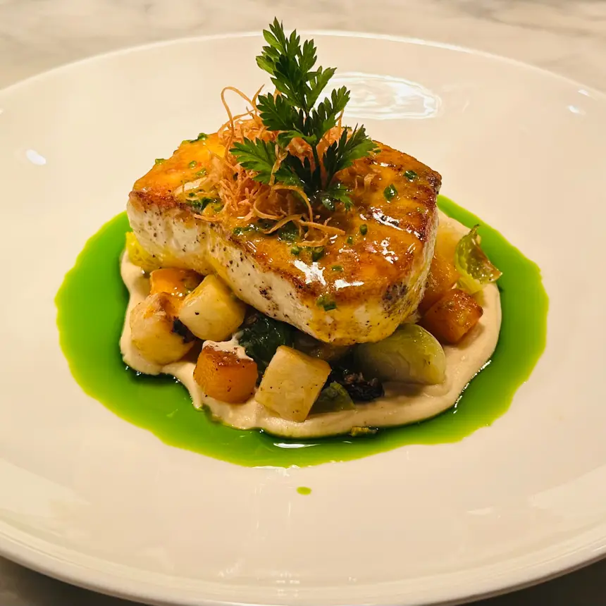 creation thumb for Roasted bread seared Halibut an celery root